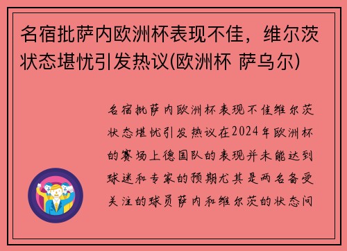 名宿批萨内欧洲杯表现不佳，维尔茨状态堪忧引发热议(欧洲杯 萨乌尔)