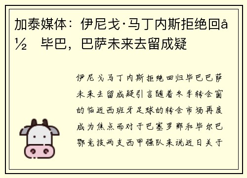加泰媒体：伊尼戈·马丁内斯拒绝回归毕巴，巴萨未来去留成疑