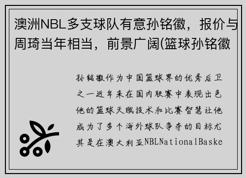 澳洲NBL多支球队有意孙铭徽，报价与周琦当年相当，前景广阔(篮球孙铭徽个人资料)