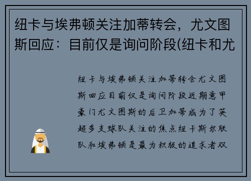 纽卡与埃弗顿关注加蒂转会，尤文图斯回应：目前仅是询问阶段(纽卡和尤文)